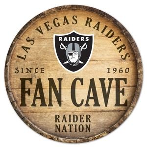 NFL Raiders 14"  Barrel Sign Fan Cave Brown Retro Style Wall Décor Footb…